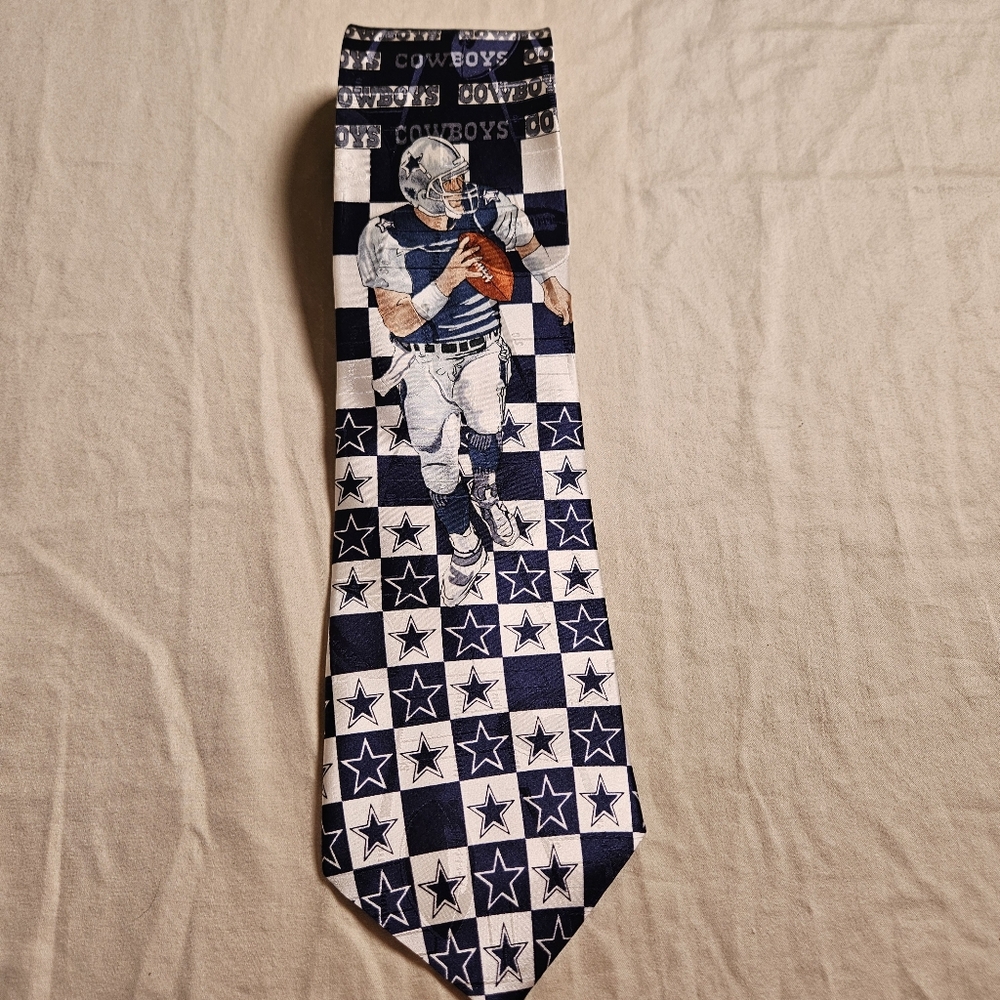 Vtg 1996‎ Dallas Cowboys Silk Tie Mens NFL Football Blue White Checkered